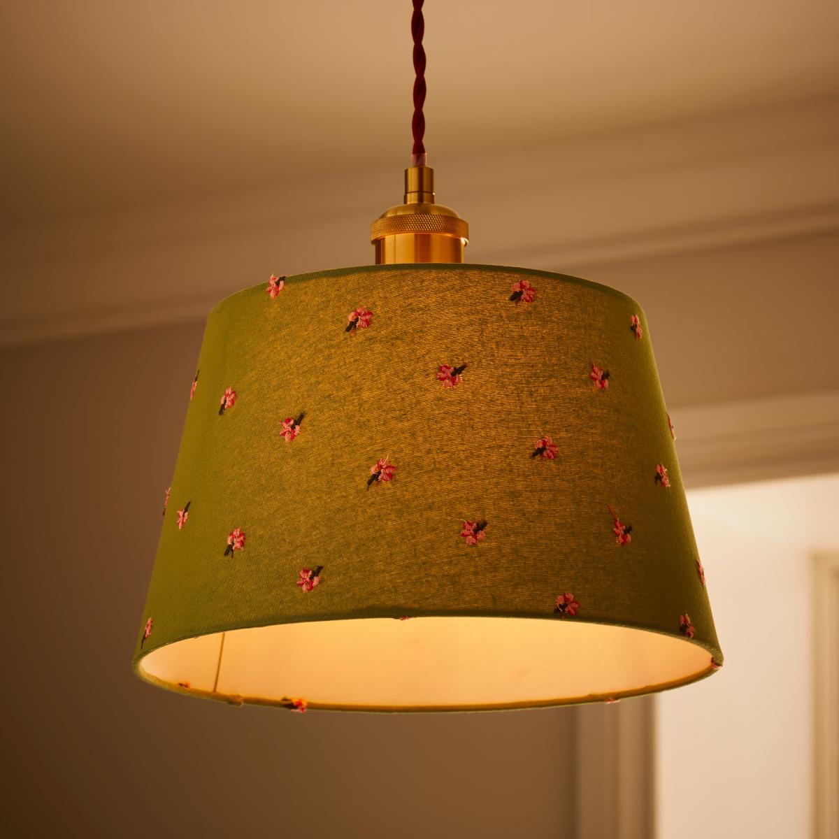 Green Flower Embroidered Tapered Lamp Shade MultiColoured – image 2