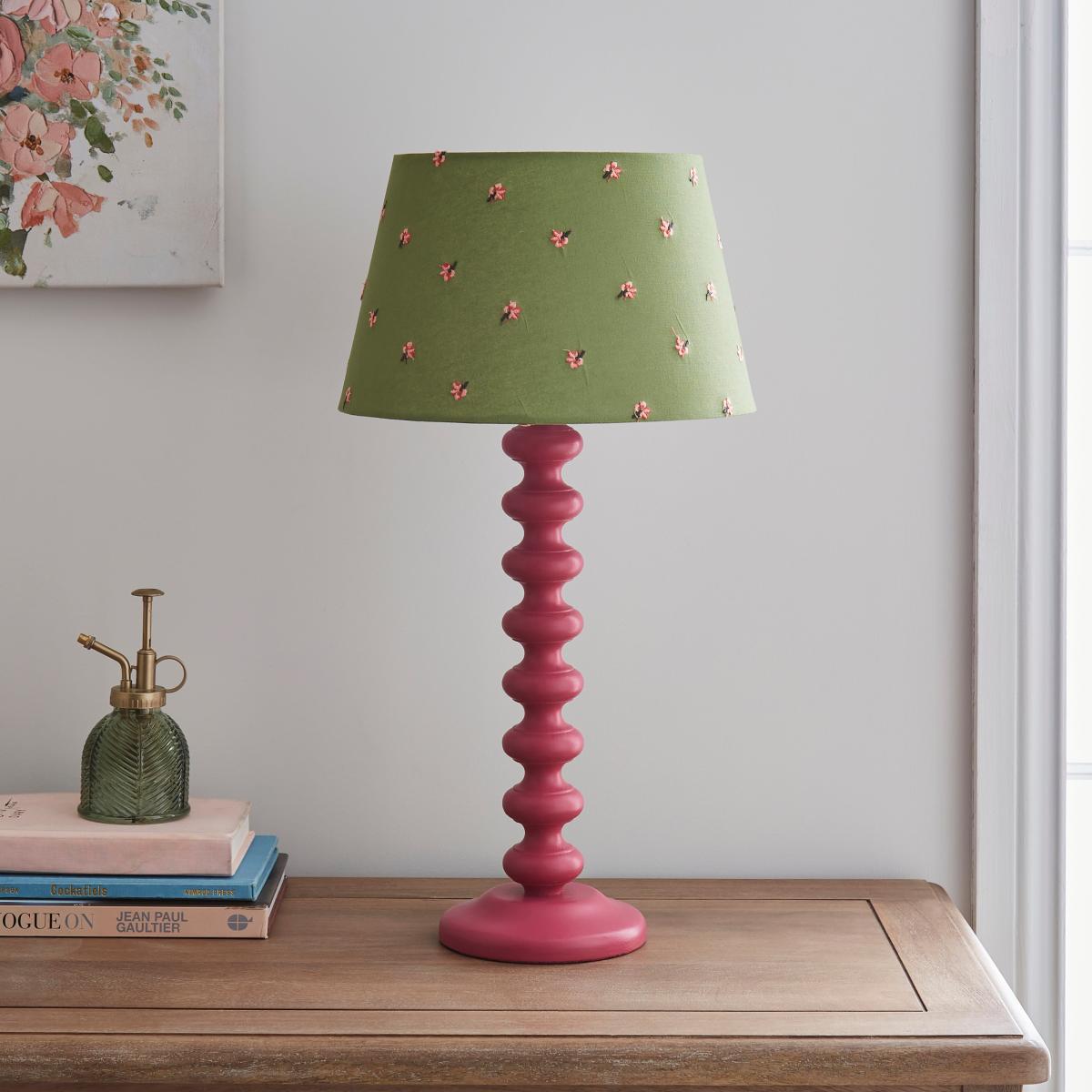 Green Flower Embroidered Tapered Lamp Shade MultiColoured – image 3