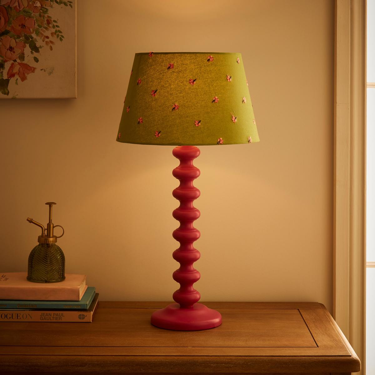 Green Flower Embroidered Tapered Lamp Shade MultiColoured – image 4