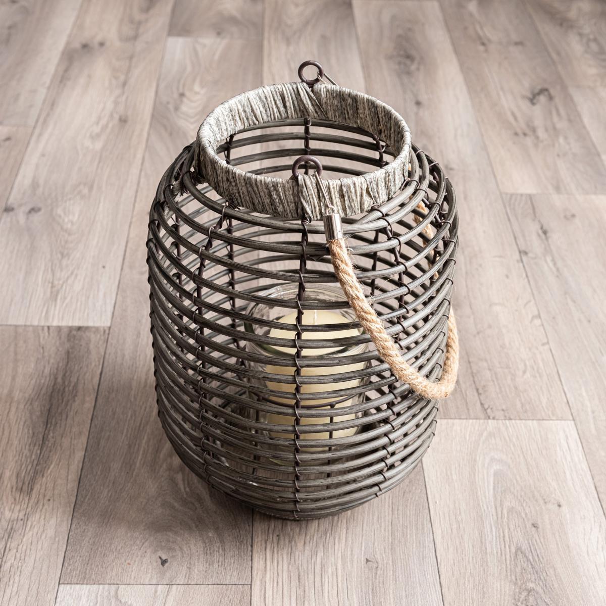 Grey Rattan Lantern Grey – image 3