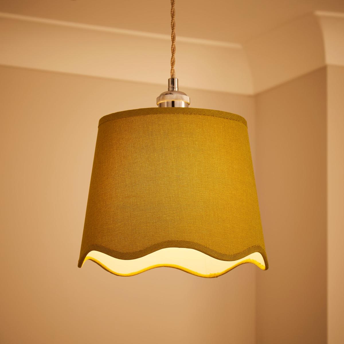 Scalloped Edge Linen Lamp Shade Sage (Green) – image 2