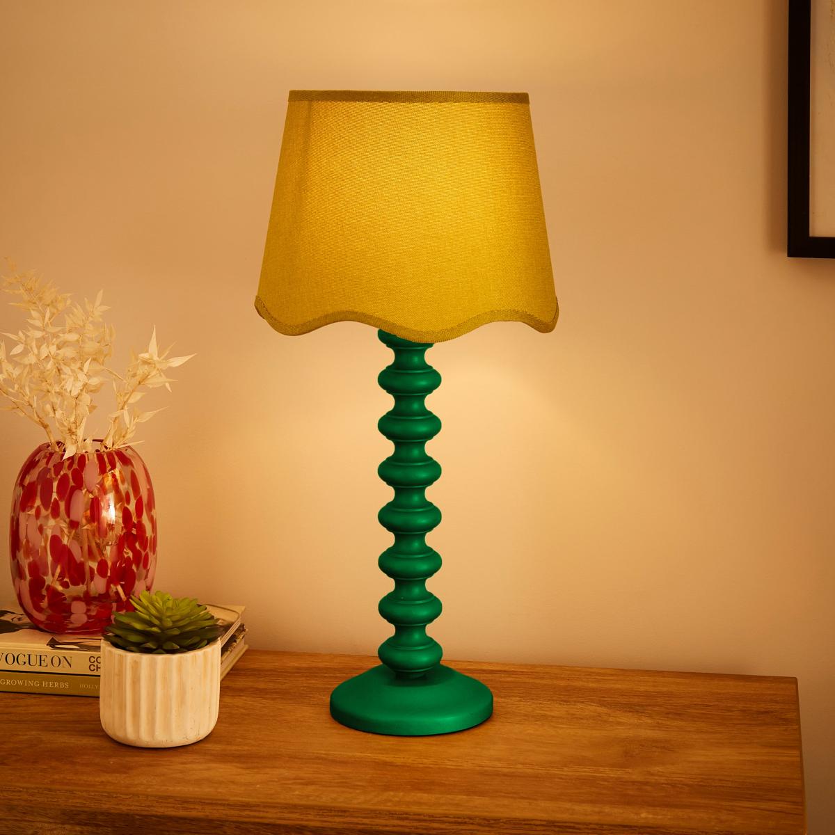 Scalloped Edge Linen Lamp Shade Sage (Green) – image 4
