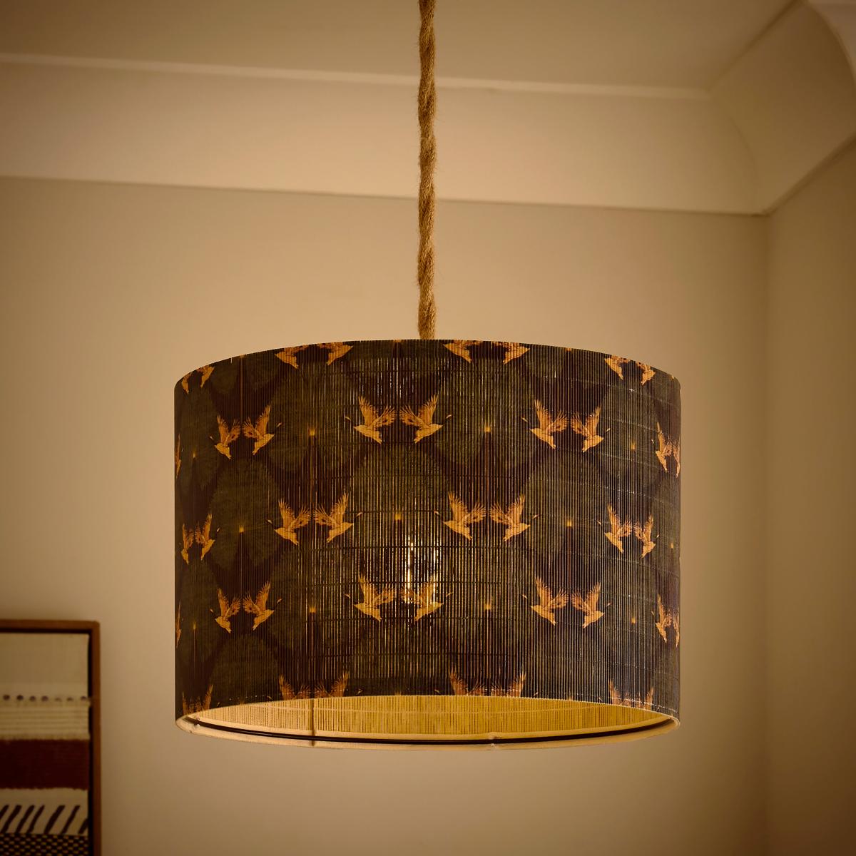 Luxe Cranes Bamboo Drum Lamp Shade MultiColoured – image 2