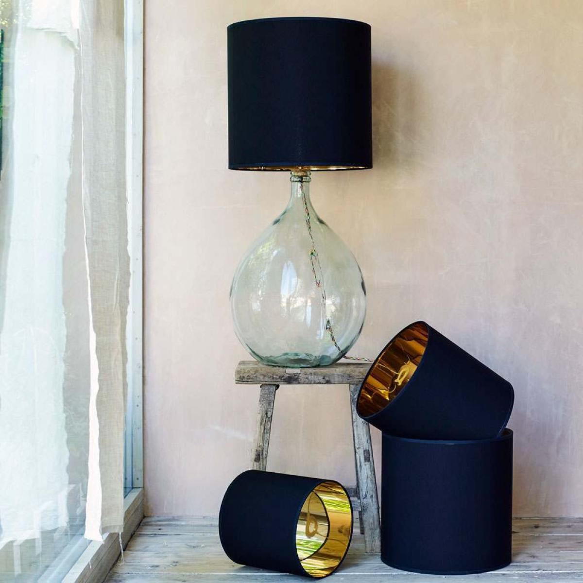 Tall Black And Gold Drum Lamp Shade 14"