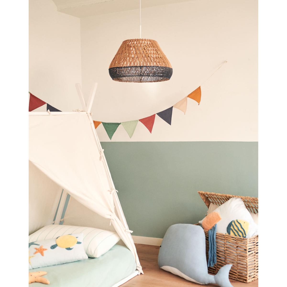 Daro rattan ceiling lamp shade with a natural and blue finish, Ø 45 cm – image 2