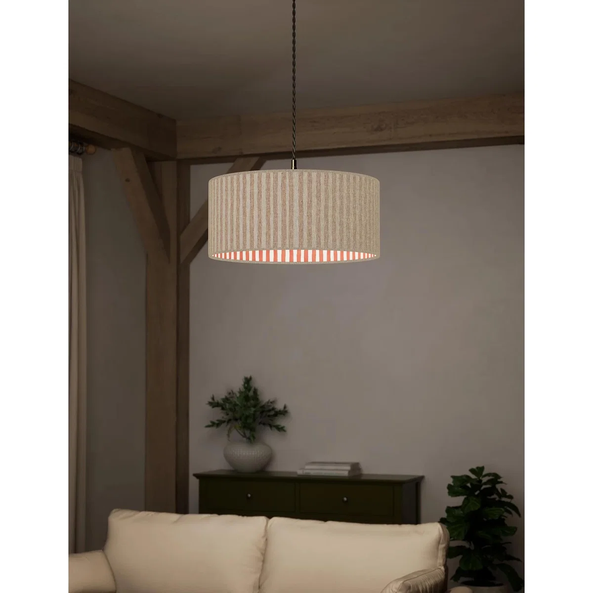 M&S Watercolour Stripe Drum Lamp Shade - Dark Red, Dark Red,Green – image 2