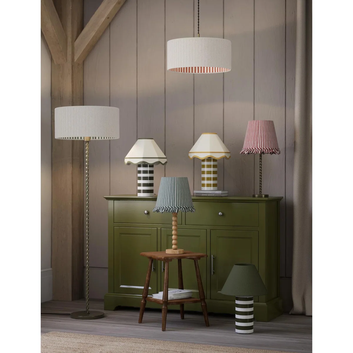 M&S Watercolour Stripe Drum Lamp Shade - Dark Red, Dark Red,Green – image 4