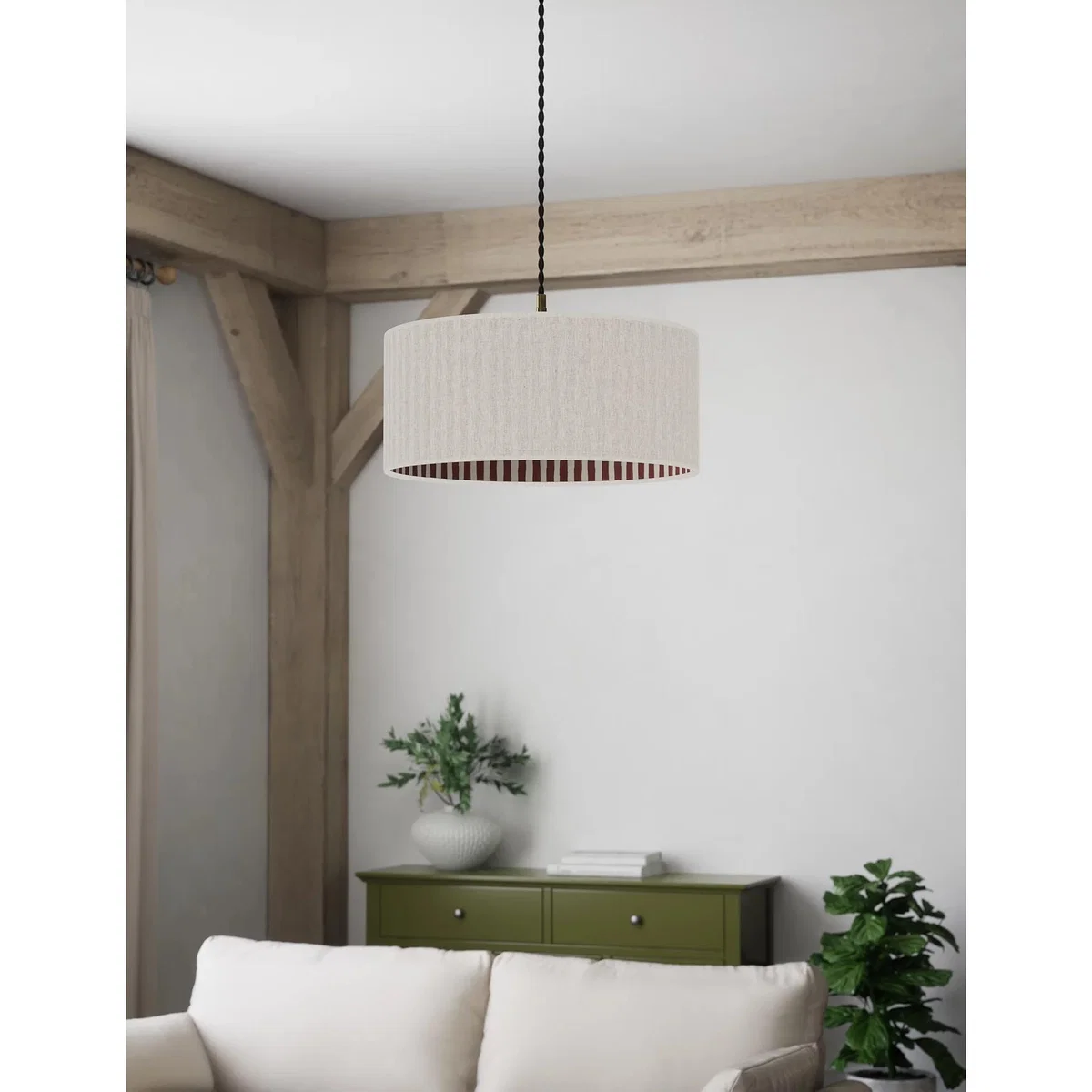 M&S Watercolour Stripe Drum Lamp Shade - Dark Red, Dark Red,Green – image 5