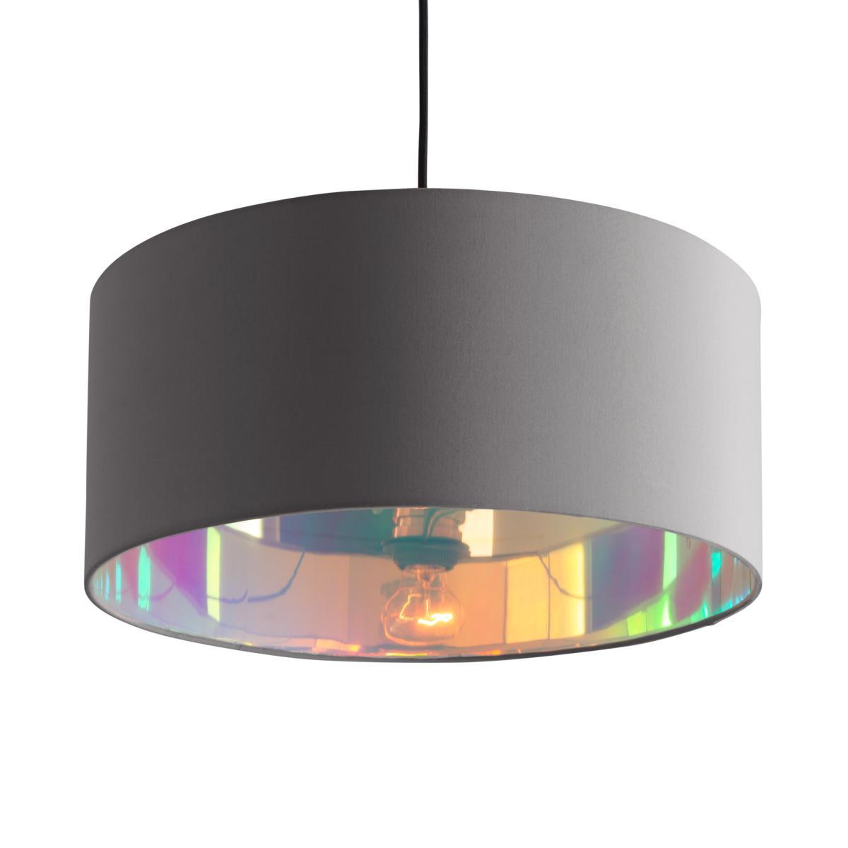 Oro Pendant Drum Lamp Shade, Grey and Iridescent – image 2