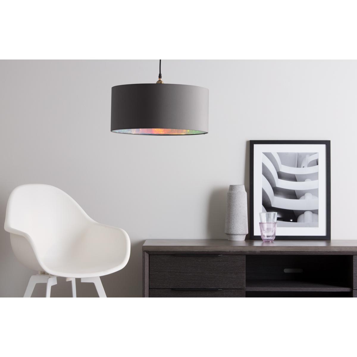 Oro Pendant Drum Lamp Shade, Grey and Iridescent – image 4