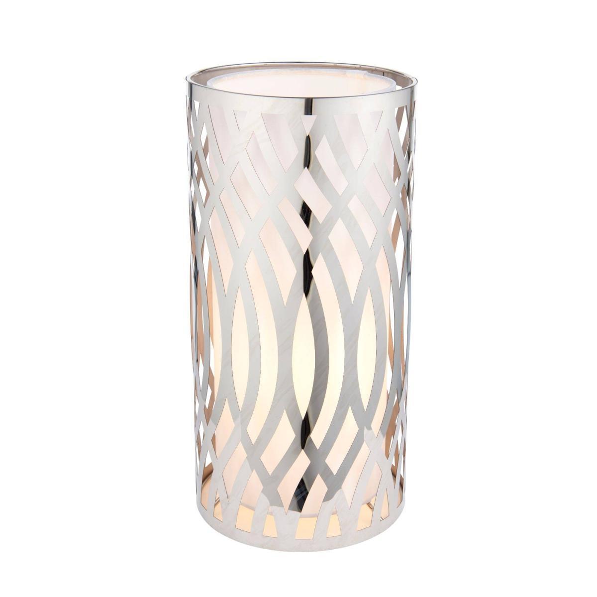 Melia 1 Light Polished Chrome 30cm Table Lamp with White Faux Silk Inner Shade – image 4
