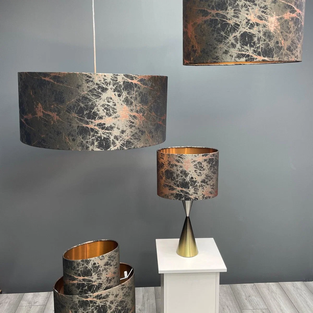 Black and Copper Brushed Lava Shade with Copper Lining 28 cm – image 2