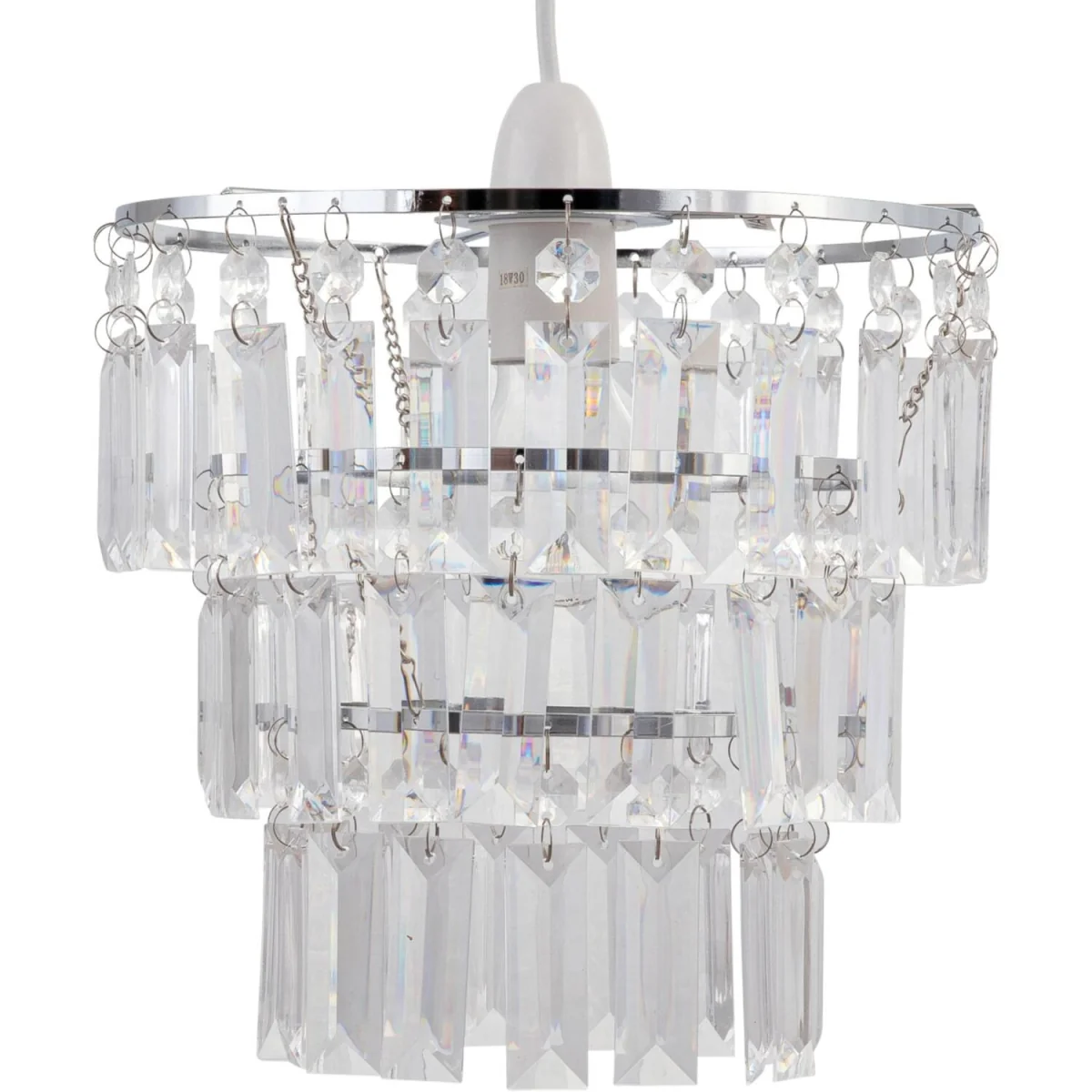 Scarlett Easy Fit Jewelled Pendant Shade - Clear Acrylic With Polished Chrome Plate Detail – image 2