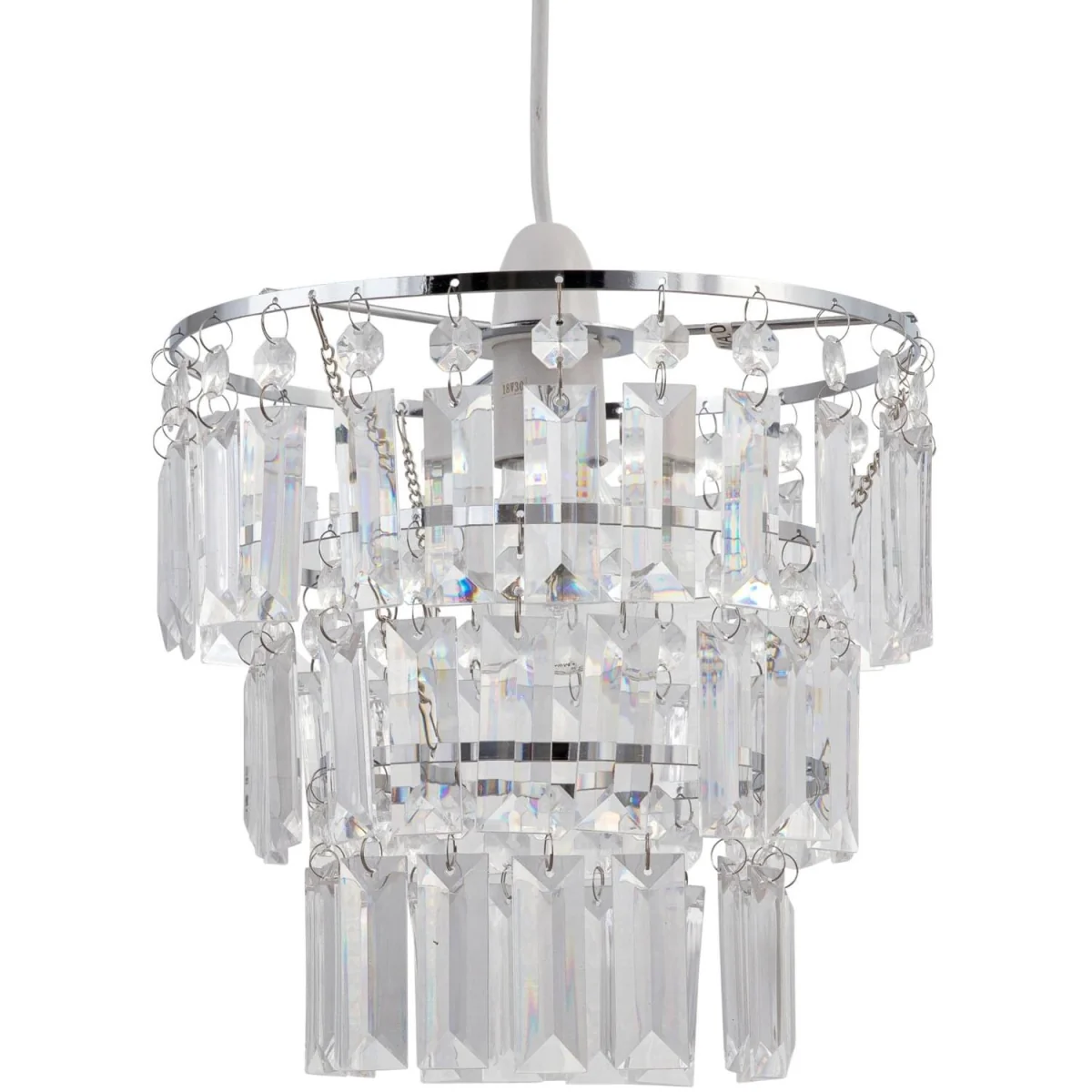 Scarlett Easy Fit Jewelled Pendant Shade - Clear Acrylic With Polished Chrome Plate Detail – image 3