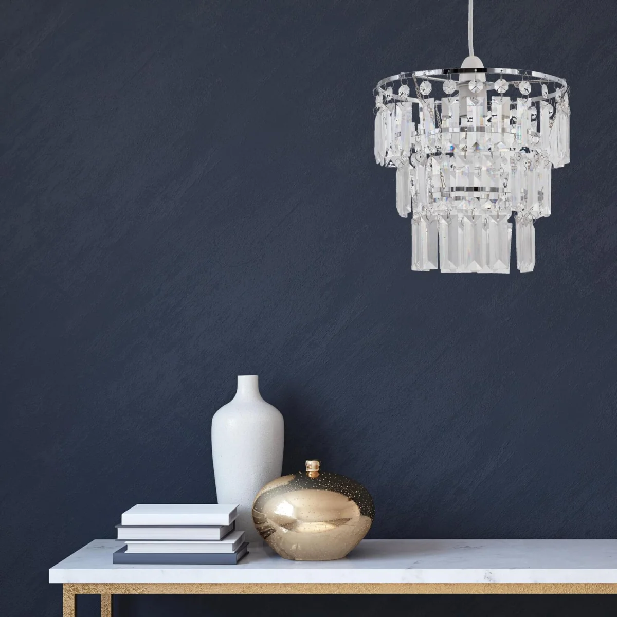 Scarlett Easy Fit Jewelled Pendant Shade - Clear Acrylic With Polished Chrome Plate Detail – image 4