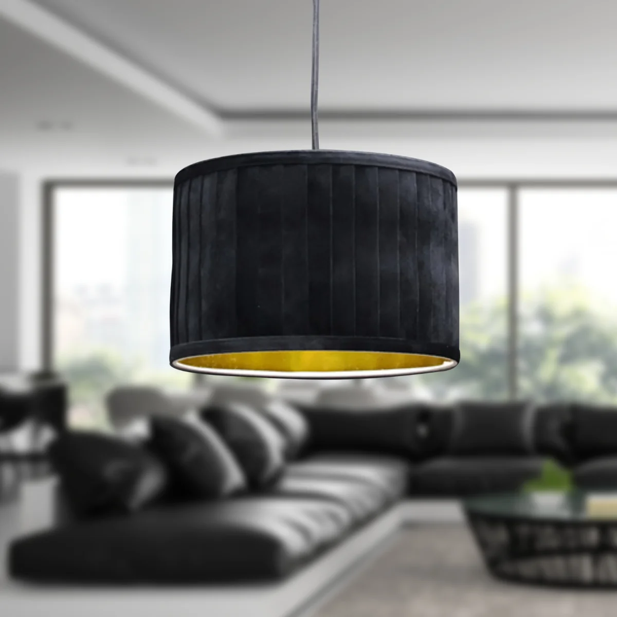 Sundance Easy Fit Fabric Pendant Shade - Black Velvet With Gold Cardboard Inner Detail – image 4