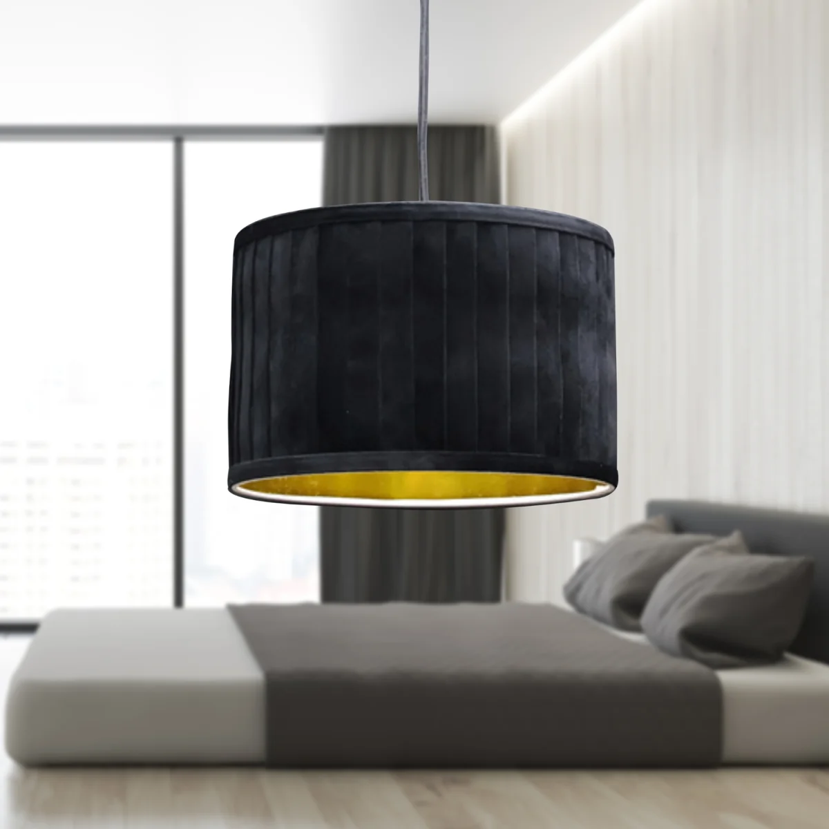 Sundance Easy Fit Fabric Pendant Shade - Black Velvet With Gold Cardboard Inner Detail – image 5