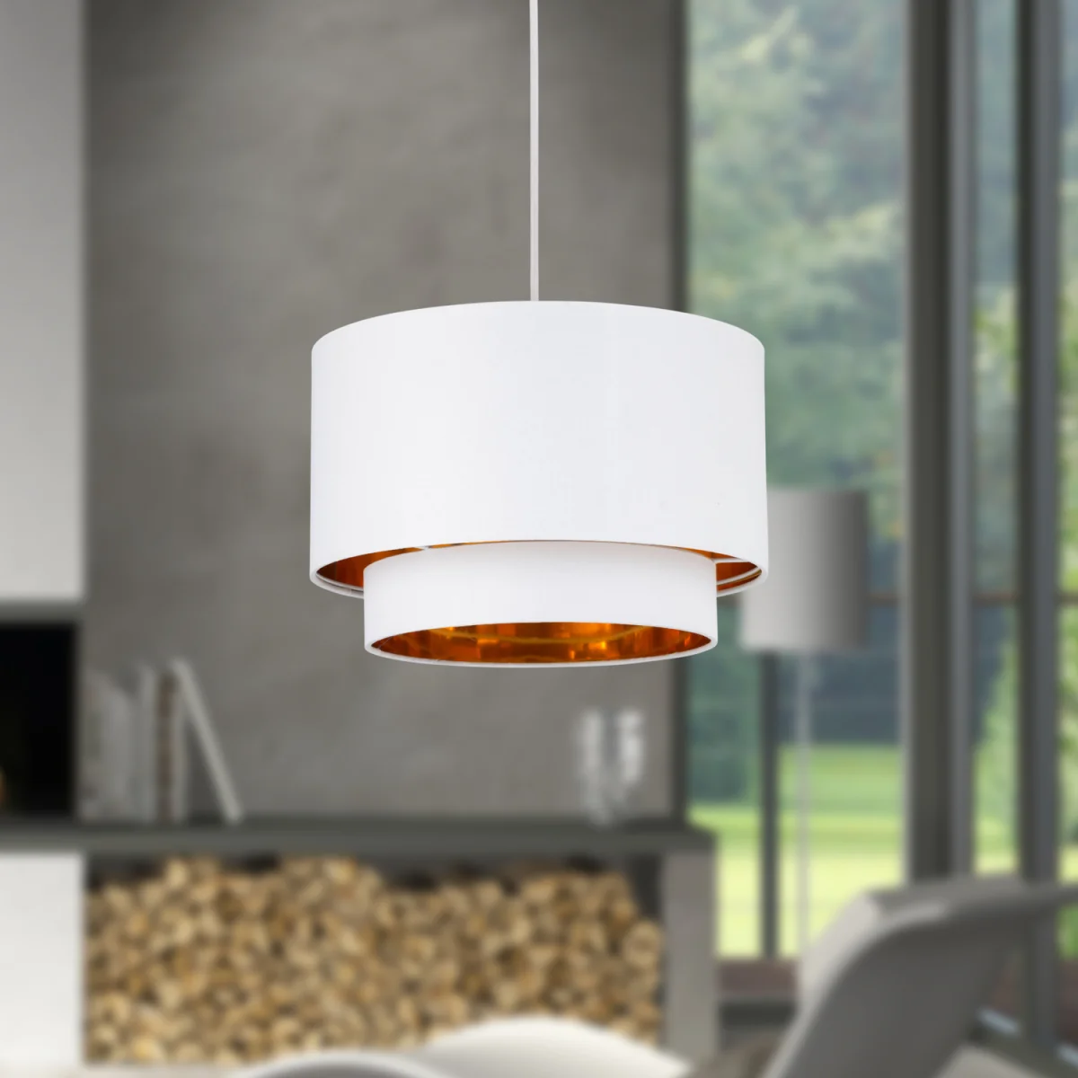 Set Of 2 Kozy White And Gold 30cm Pendant Shades - White – image 5