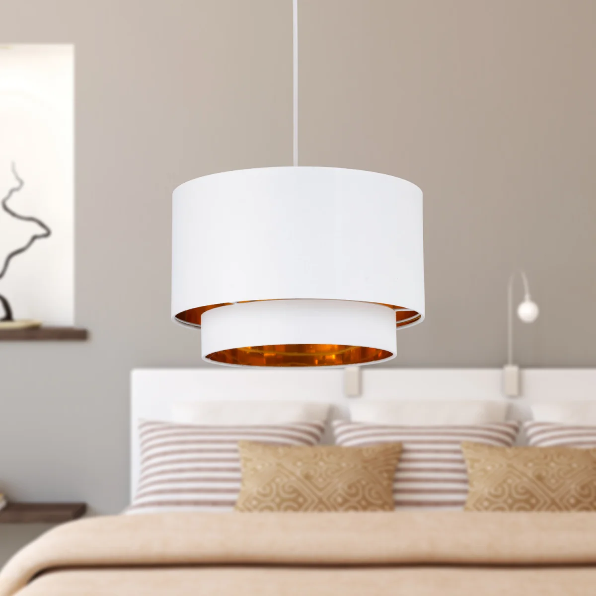 Set Of 2 Kozy White And Gold 30cm Pendant Shades - White – image 6