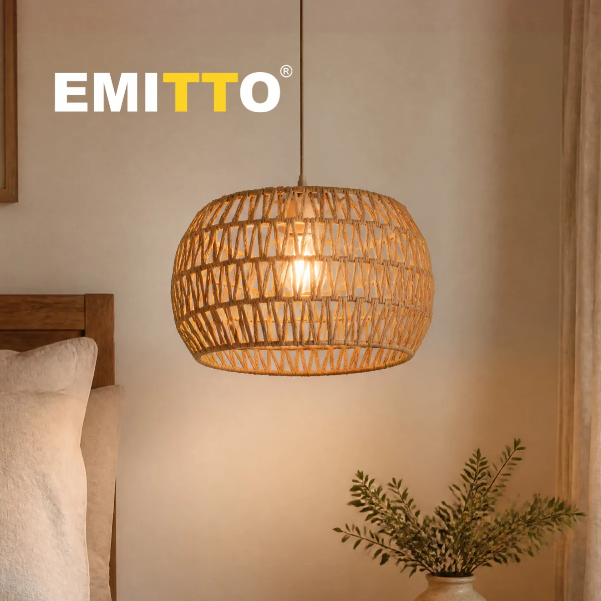 Lamp Shade Boho Paper Rope Light Shade Metal Frame Bedroom Yellow - Yellow – image 7