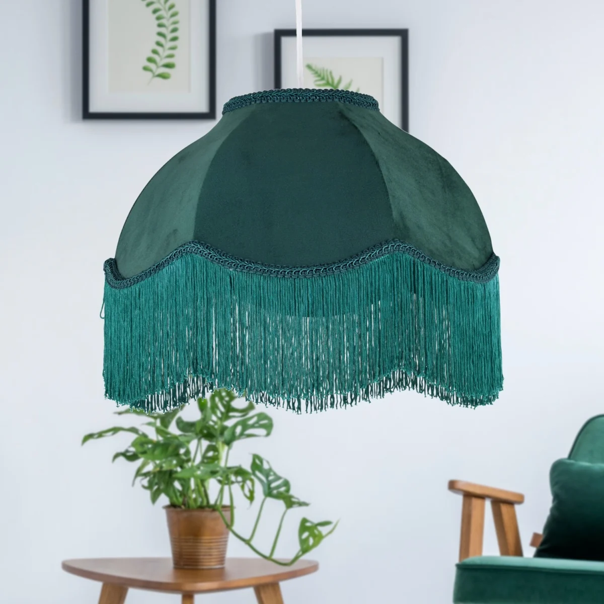 Fringe Easy Fit Fabric Pendant Shade - Green Velvet – image 2