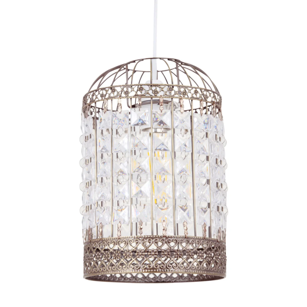 Martil Easy Fit Jewelled Pendant Shade - Clear Acrylic With Antique Brass Plate Detail – image 3