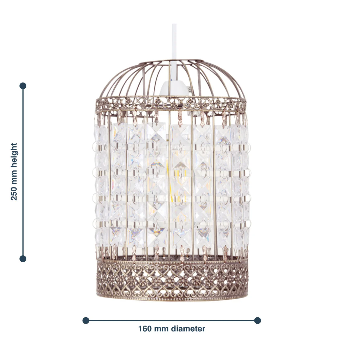 Martil Easy Fit Jewelled Pendant Shade - Clear Acrylic With Antique Brass Plate Detail – image 5