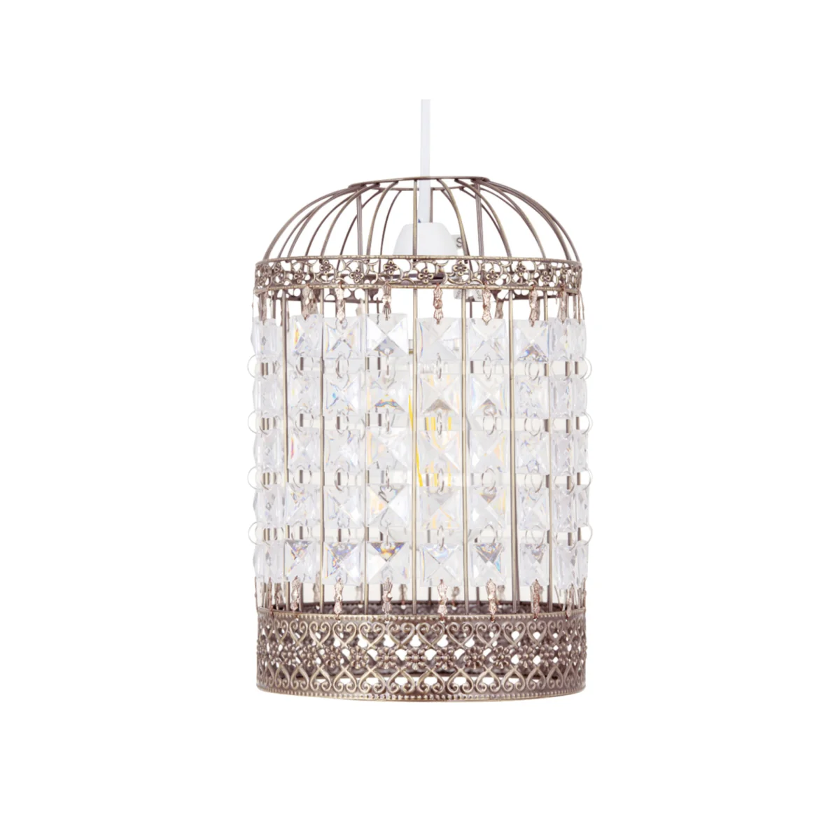 Martil Easy Fit Jewelled Pendant Shade - Clear Acrylic With Antique Brass Plate Detail – image 1
