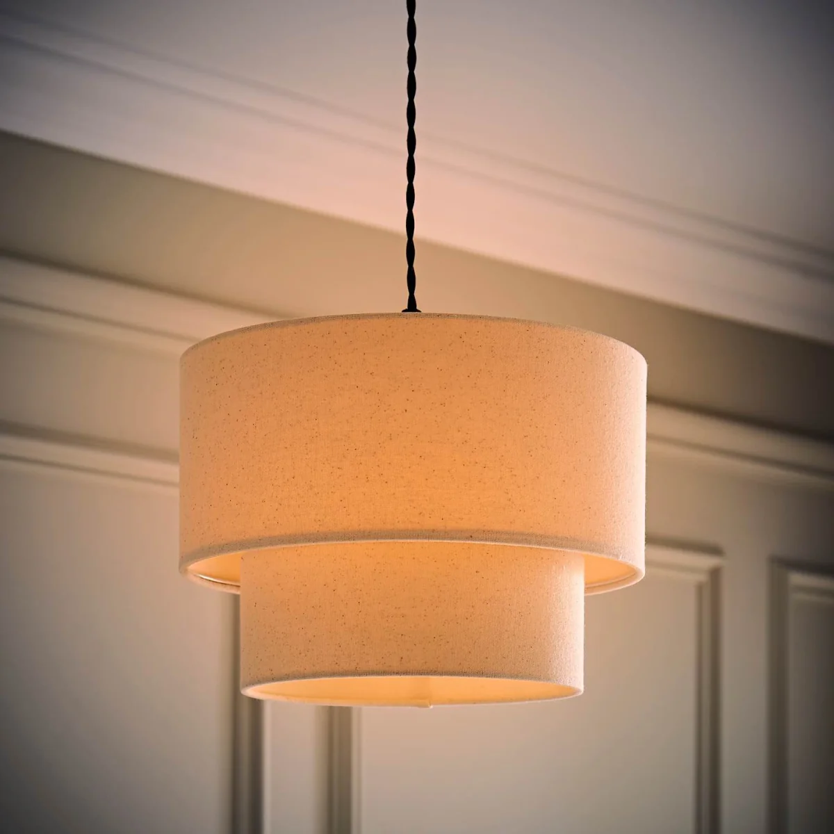 Jodie Two Tier Linen Ceiling Drum Lamp Shade - Natural / 0.44kg – image 3