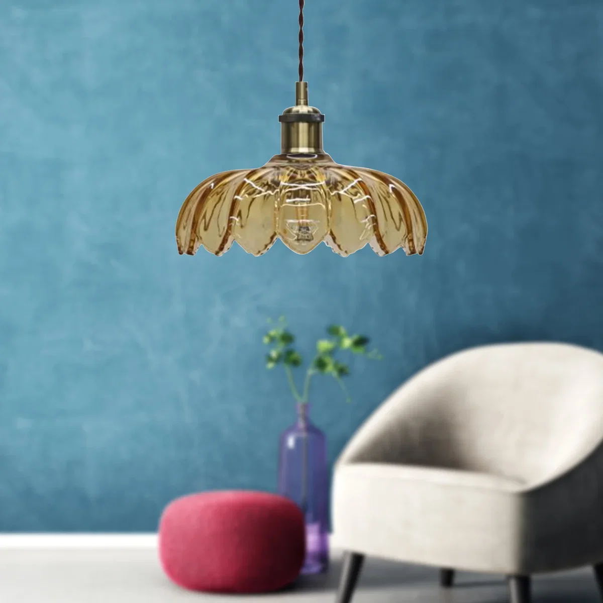 Alice Amber Floral Glass Easy Fit Pendant Shade - Amber – image 3