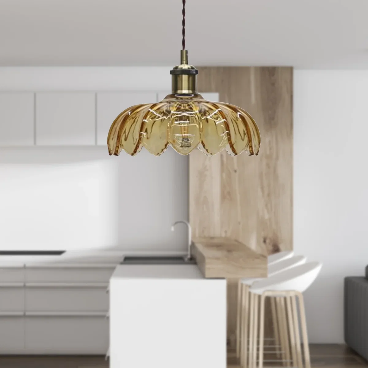 Alice Amber Floral Glass Easy Fit Pendant Shade - Amber – image 4