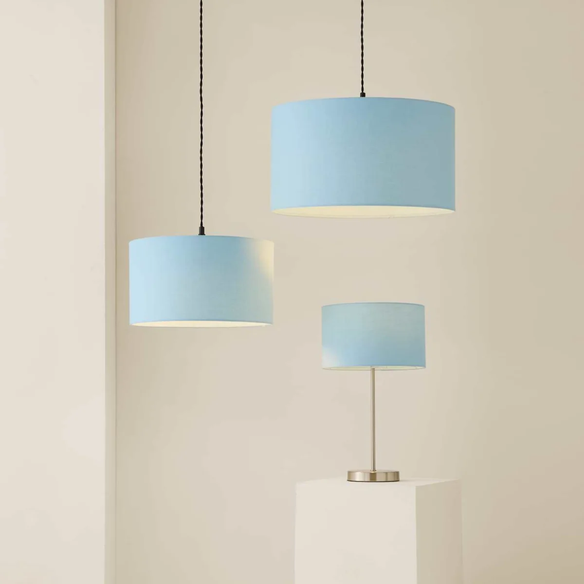 Reni Large Fabric Drum Ceiling Lamp Shade - Duck Egg Blue / Fabric / 35cm – image 2