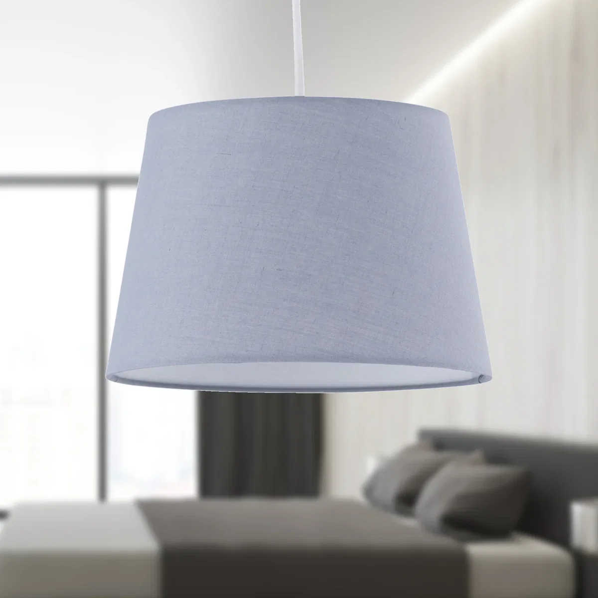 Set Of 2 Grey Cotton 23cm Tapered Cylinder Pendant Or Lamp Shades - Grey – image 4