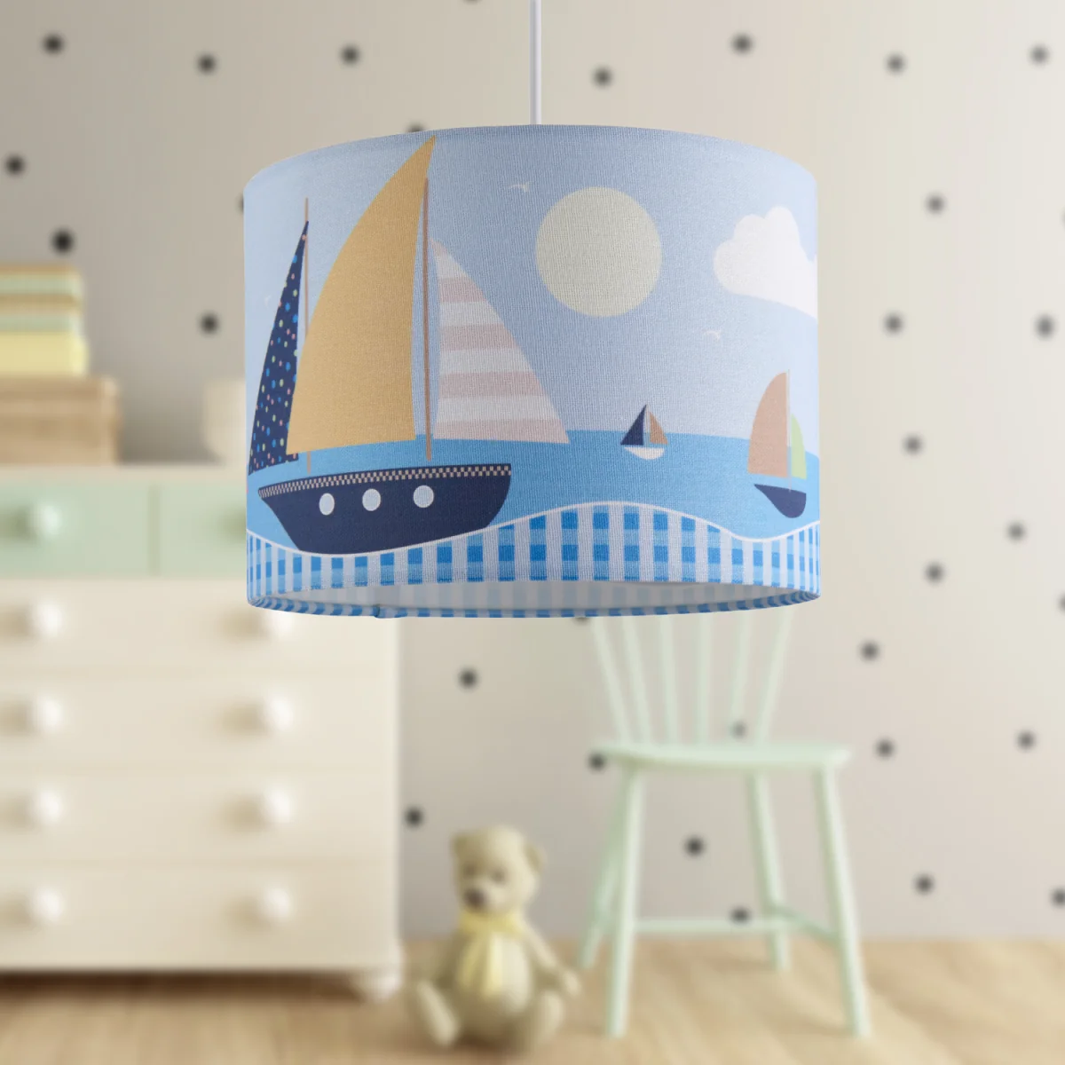 Sailing Boat Scene Easy Fit Fabric Pendant Shade - Multicoloured Sailing Digital Print – image 3