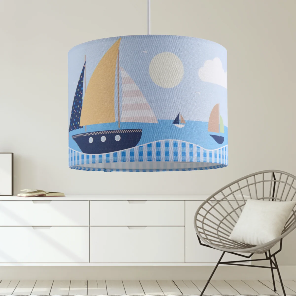 Sailing Boat Scene Easy Fit Fabric Pendant Shade - Multicoloured Sailing Digital Print – image 4