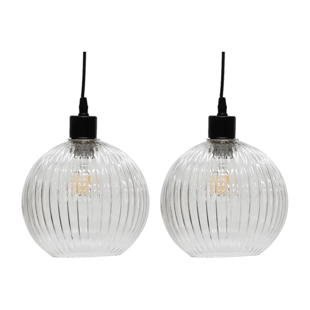 Set Of 2 Betchley Clear Ribbed Glass Globe Easy Fit Pendant Shades - Clear Ribbed – image 1