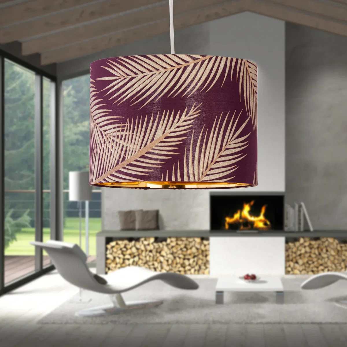 Set Of 2 Leaf Easy Fit Fabric Pendant Shades - Burgundy – image 5