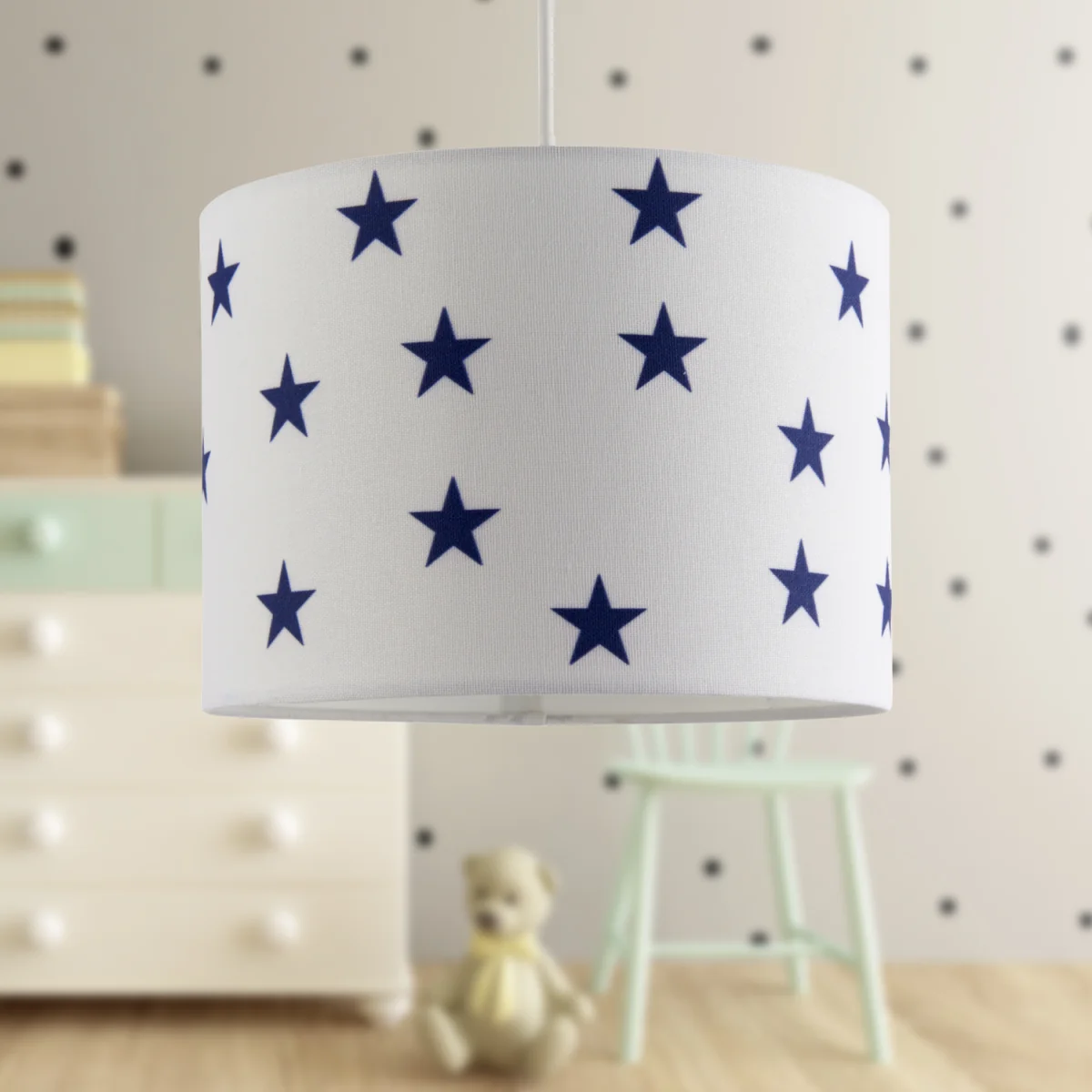 Navy Stars Easy Fit Fabric Pendant Shade - White With Blue Stars Digital Print – image 3