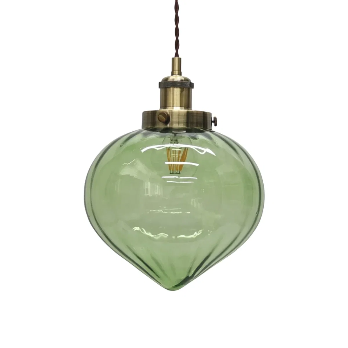 Layla Green Glass Easy Fit Pendant Shade With Antique Brass Detail - Green & Antique Brass – image 1