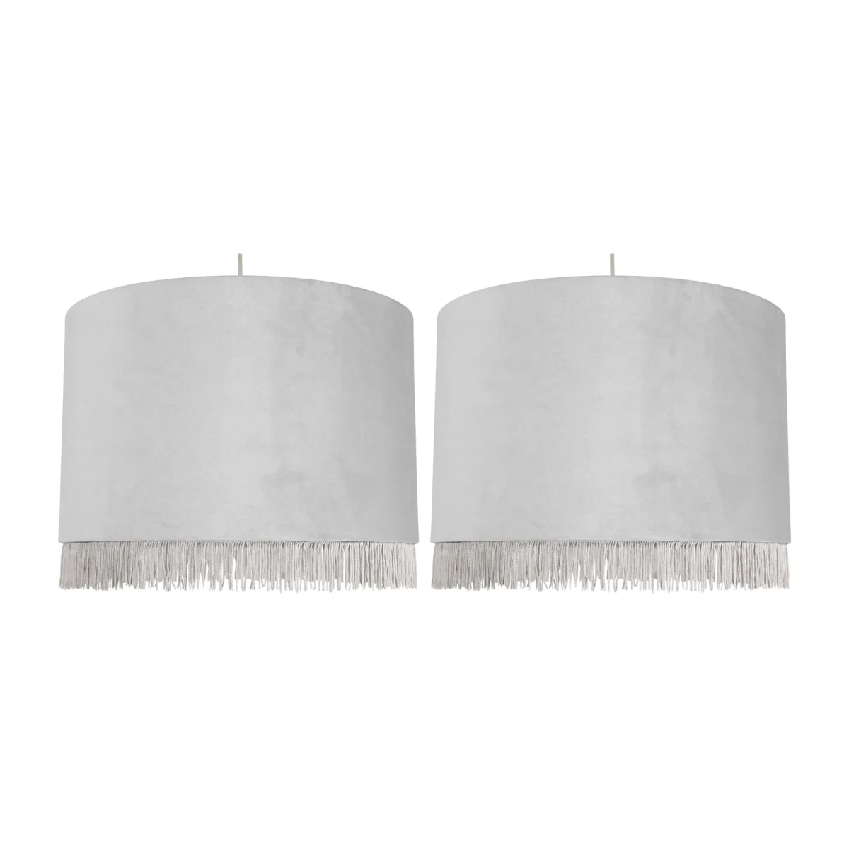 Set Of 2 Fringed Easy Fit Fabric Pendant Shades - Silver Velvet – image 1