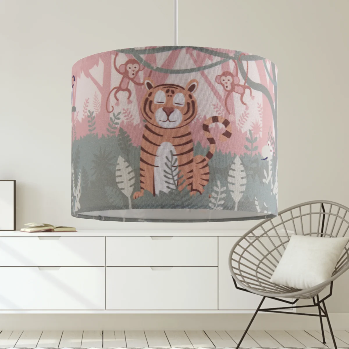 Set Of 2 Safari Easy Fit Fabric Pendant Shades - Multicoloured Safari Digital Print – image 3