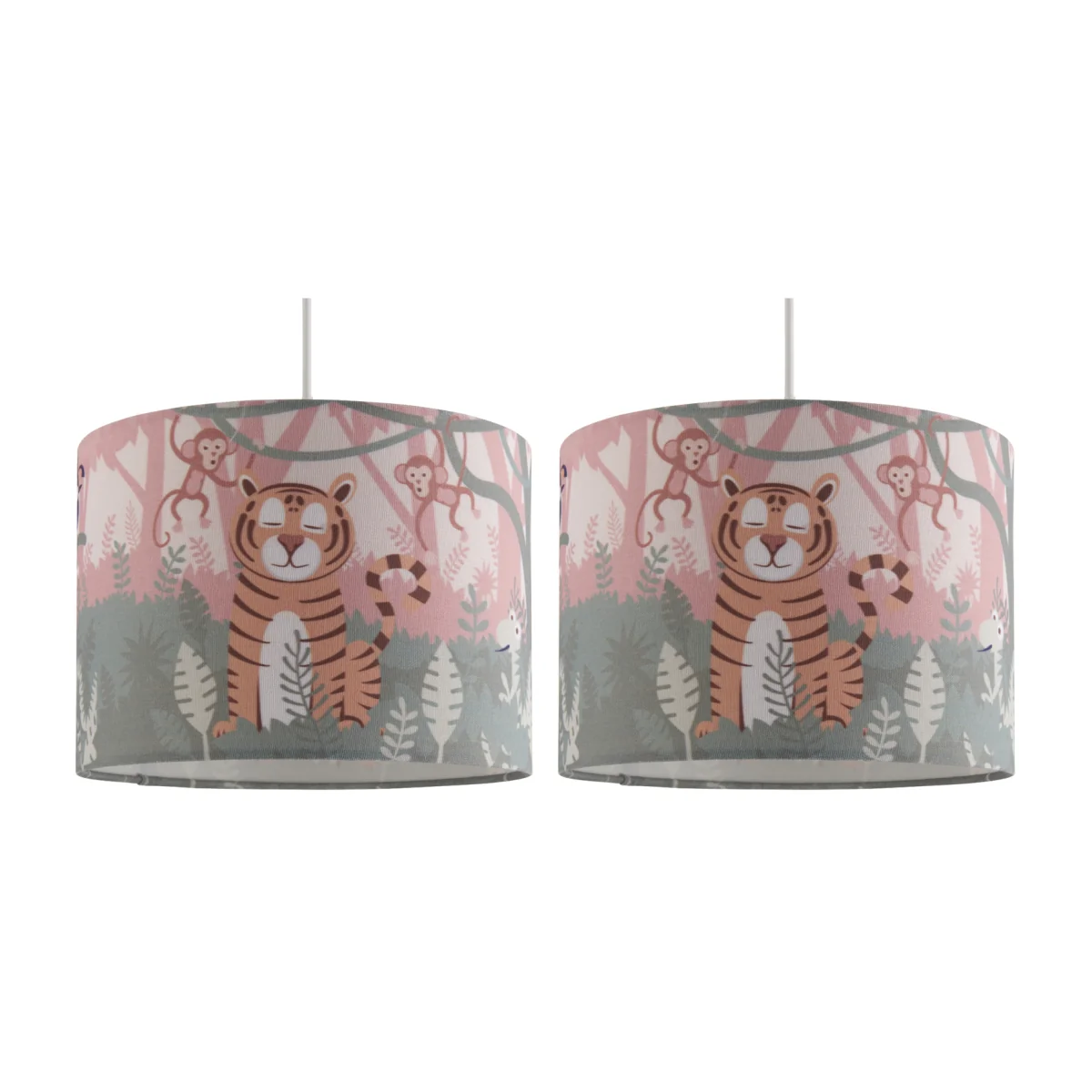 Set Of 2 Safari Easy Fit Fabric Pendant Shades - Multicoloured Safari Digital Print – image 1