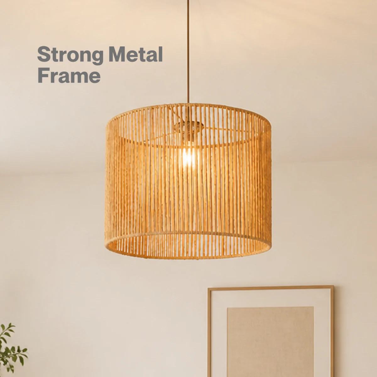 Lampshade Boho Woven Paper Rope Wide Compatibility,Iron Frame Yellow - Yellow – image 5