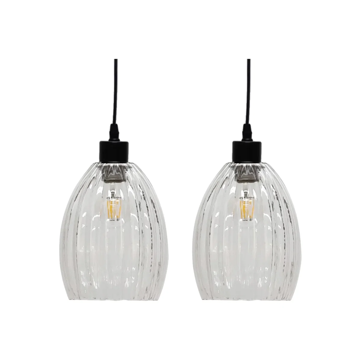 Set Of 2 Birch Easy Fit Glass Pendant Shades - Clear Ribbed Glass – image 1