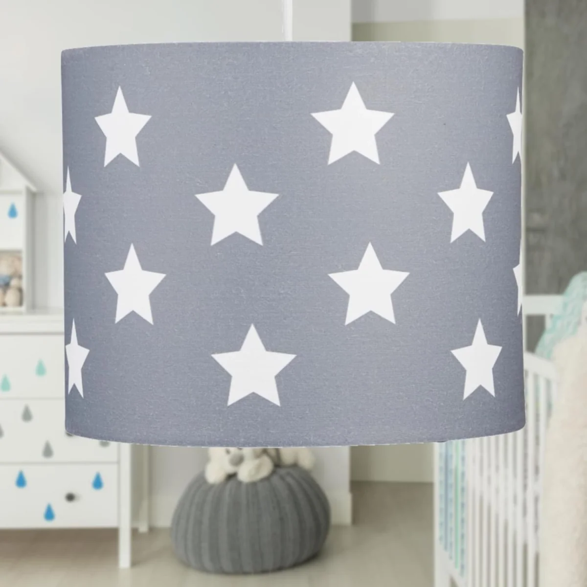 Digi Easy Fit Fabric Pendant Shade - Dark Grey With White Stars Digital Print – image 3