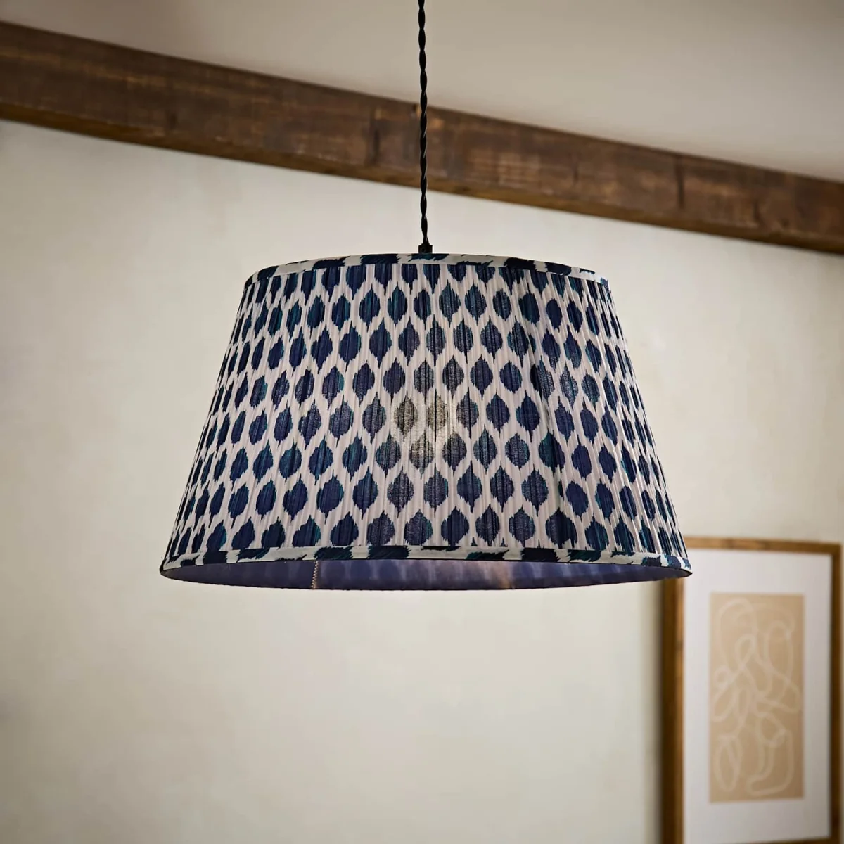 Elijah Blue Ikat Pleated Fabric Tapered Lamp Shade - Small Blue / Yes - Blue – image 3