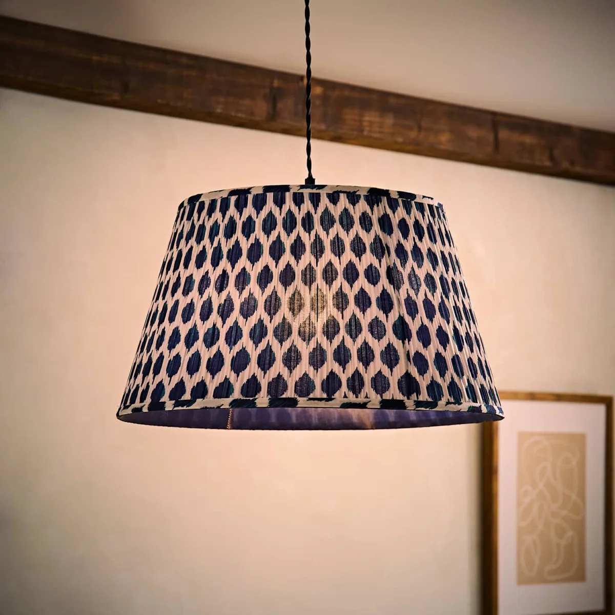 Elijah Blue Ikat Pleated Fabric Tapered Lamp Shade - Small Blue / Yes - Blue – image 4