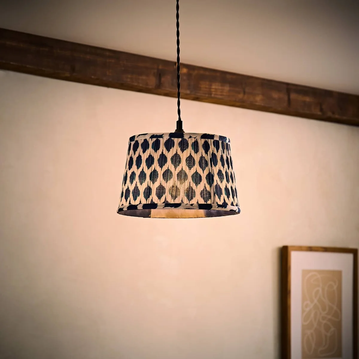 Elijah Blue Ikat Pleated Fabric Tapered Lamp Shade - Small Blue / Yes - Blue – image 8