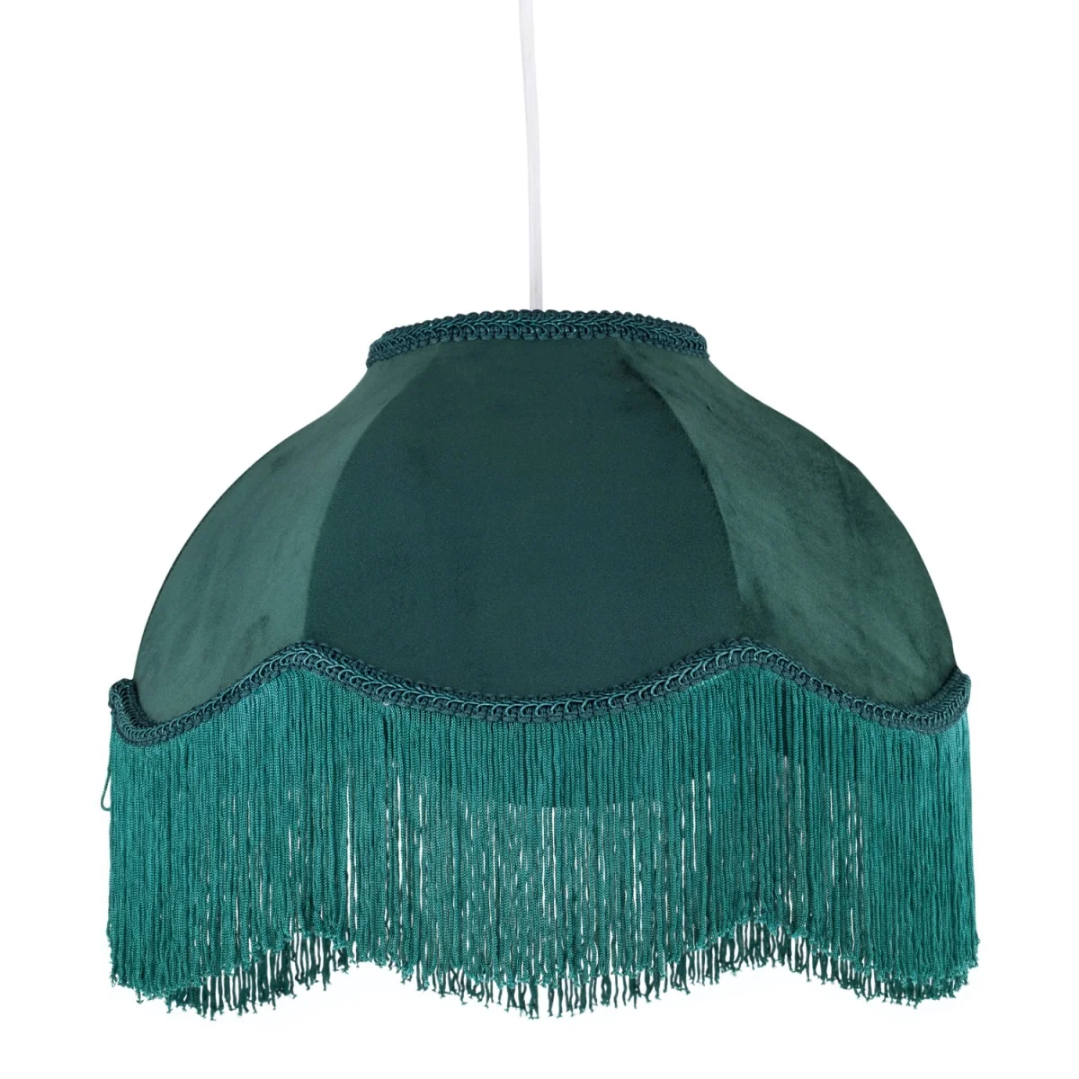 Set Of 2 Fringe Dark Green Velvet Fringed Pendant Or Lamp Shades - Dark Green – image 2