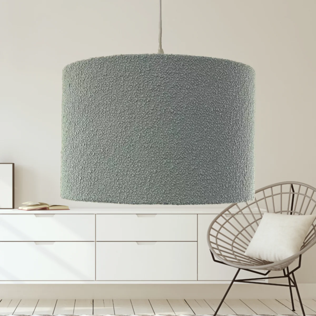 Boucle Duckegg Easy Fit Fabric Pendant Shade - Boucle Duck Egg Fabric – image 4
